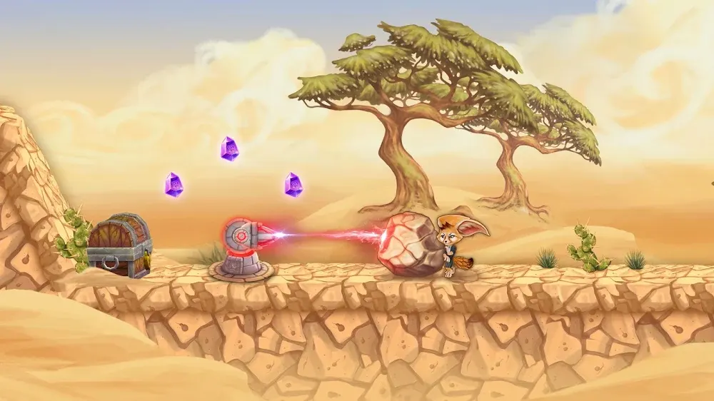 Cenário de ruínas com armadilhas em Fin Ancient Mystery platformer